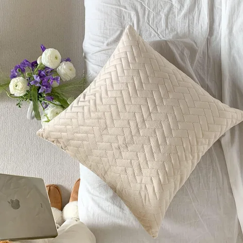 Vista 3 de Juego de 2 fundas de almohada decorativas color beige de 18 x 18 pulgadas, fundas de cojín cuadradas para sofá, cama, sala de estar