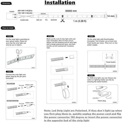 Vista 9 de Tira de luces LED de neón tipo AC 110-120V, tira de luz de neón LED flexible/impermeable/regulable/multimodos + control remoto de 23 teclas