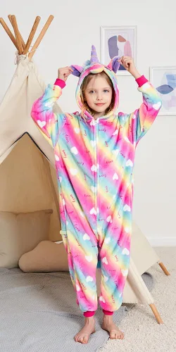 Vista 2 de Kids Unicorn Onesie Animal Pajamas Halloween Cosplay Costume Sleepwear Gift for Girls