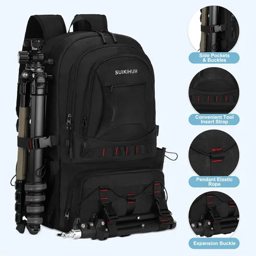 Vista 6 de Mochila de viaje expandible para senderismo para hombres y mujeres Negro
