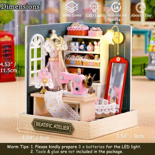 Vista 3 de TuKIIE Kit de casa de muñecas en miniatura con muebles, a escala 1:24, casa de muñecas de madera creativa para habitación mini, a prueba de polvo