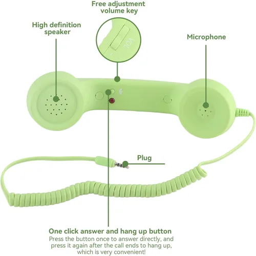 Vista 8 de Auricular retro para teléfono, teléfono celular con conector de 0.138 in, receptor de teléfono móvil, auriculares antiguos, receptor de mano