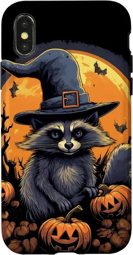 Vista 5 de iPhone 16 Raccoon Witch Hat Pumpkins Halloween Costume Case