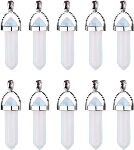 Vista 7 de Dije de bala de piedra de cuarzo auténtico, colgante de chakra de reiki, dijes de cristal a granel para fabricación de joyas 10 piezas amatista