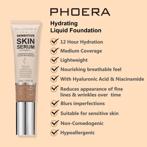 Vista 3 de PHOERA - Maquillaje de base para piel madura, arrugas con acabado natural mate para una tez impecable (N05 bronceado)