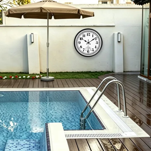 Vista 4 de JENLYSTIME Reloj de pared impermeable retro para interiores y exteriores 12 plata