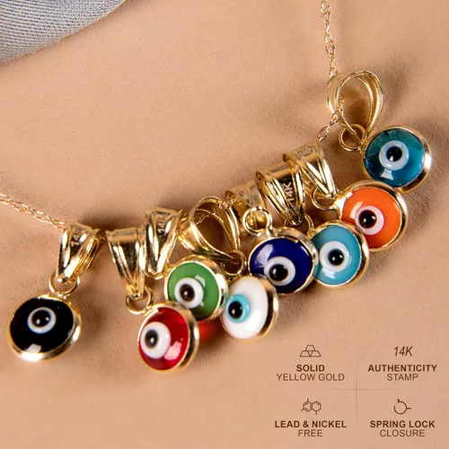 Vista 4 de PORI JEWELERS Collar con colgante de ojo turco de oro macizo de 14 quilates, con cadena de 14 quilates de 0.030 in, 16 pulgadas, Metal, No es una