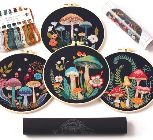 Vista 8 de REEWISLY Kit de bordado navideño para adultos principiantes, 4 belenes con 2 aros, kits de punto de cruz contado con hilo dental y agujas, kit