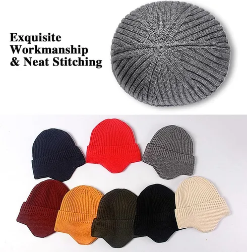 Vista 3 de 2 gorros de invierno con orejeras para hombres y mujeres, gorro grueso de punto cálido