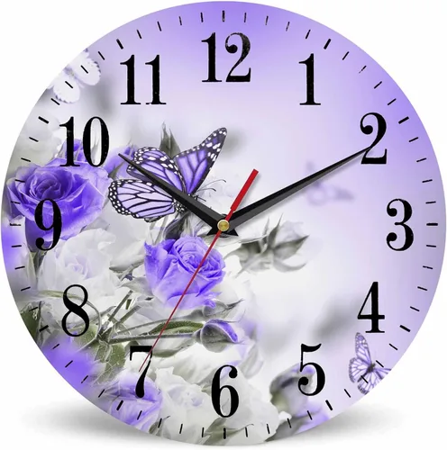 Vista 23 de Mxocom Reloj de pared de mariposa azul con grandes alas, mariposa volando a través del cielo estrellado, reloj silencioso sin tictac de 10 pulgadas