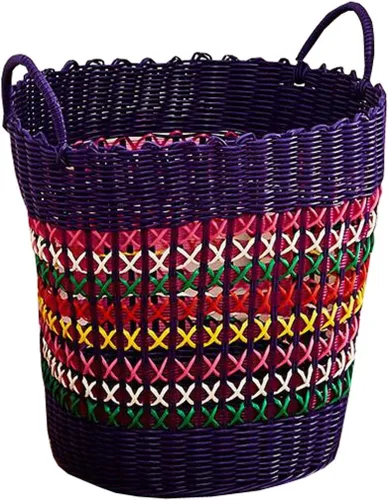 Vista 7 de MYtodo - Cesta tejida de plástico para juguetes, ropa sucia, cesta de almacenamiento hueca, barriles de lavandería (verde)