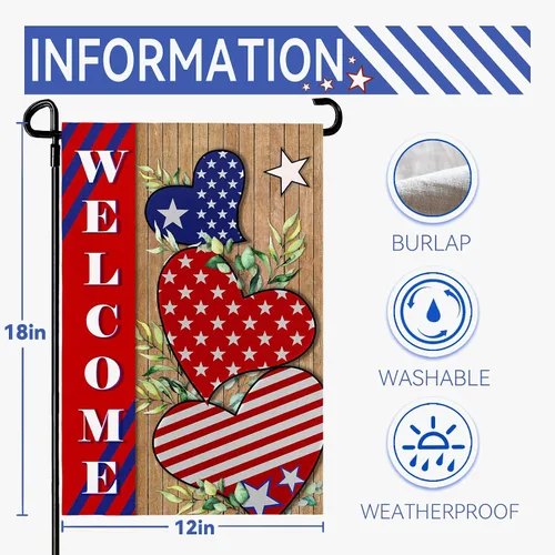 Vista 4 de Bandera patriótica de jardín del 4 de julio para exteriores, banderas de jardín de independencia americana, 12 x 18 pulgadas, decoración