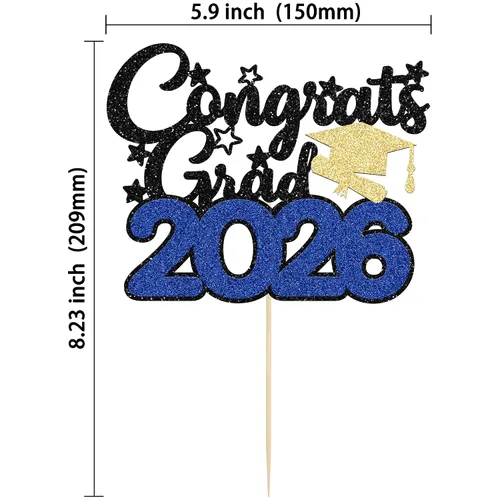 Vista 2 de Gyufise 1 decoración de pastel de graduación azul 2024 de felicitaciones para tartas de graduación 2024, decoración de pastel con purpurina