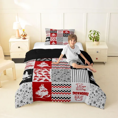 Vista 65 de Erosebridal Softball Comforter Set Patchwork Buffalo Plaid Twin Bedding Sets for Girls Kids Teens Child Galaxy Stars Ball Game Baseball Comforter