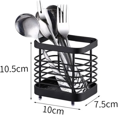 Vista 3 de Soporte para utensilios, estante de secado de fregadero de acero inoxidable, soporte para cubiertos de cubiertos, escurridor de cubiertos para Negro