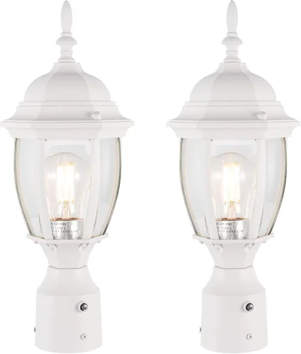 Vista 11 de LIT-PaTH Farol de poste de iluminación para exteriores, base mediana E26 máx. 60 W, carcasa de aluminio más vidrio, acabado blanco mate, paquete de 1