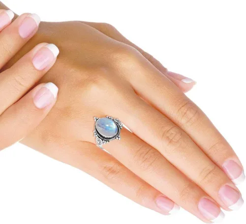 Vista 2 de JEWELOPORIUM Anillo de plata de ley 925 para mujer, con piedras preciosas ovaladas de 10 x 14 pulgadas, joyería hecha a mano para regalo (99016_R)