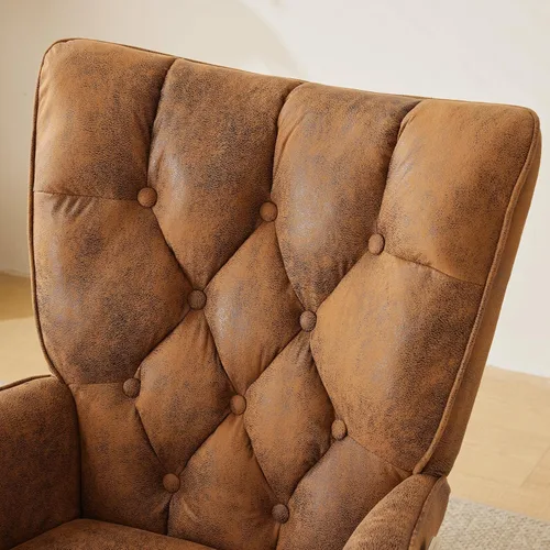 Vista 6 de Mecedora para cuarto de bebé, tela estampada en caliente, tapizada, mecedora, mecedora, asiento acolchado con respaldo alto, silla auxiliar cómoda