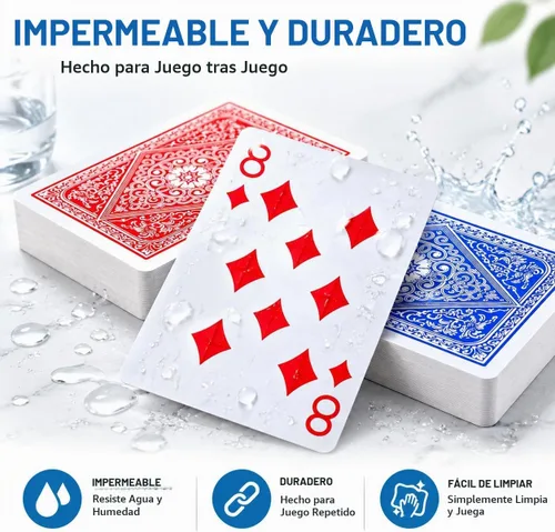Vista 5 de 2 paquetes de cartas de plástico, cubiertas de póquer impermeables