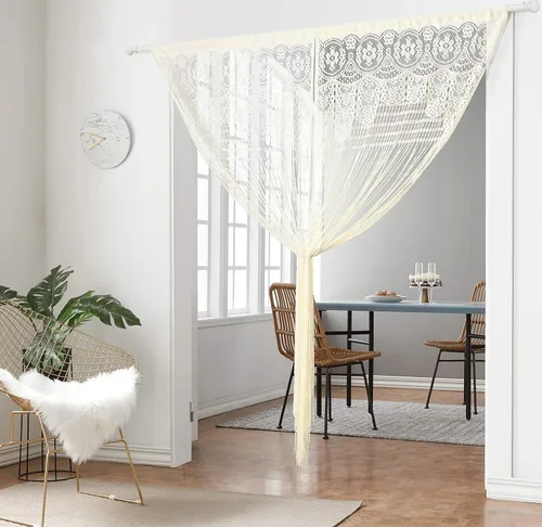 Vista 3 de HSYLYM - Cortina de cuerda con encaje para puerta, macramé, estilo bohemio, para ventanas, cortinas para separar espacios en la pared, cubrepuertas