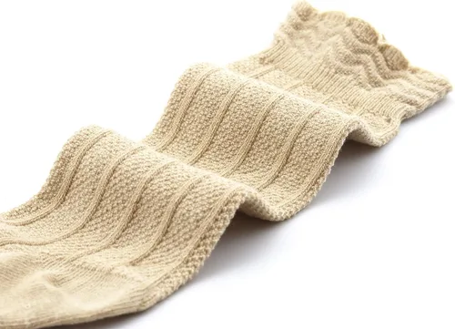 Vista 2 de Bestjybt Calcetines altos hasta la rodilla para bebés y niños, de algodón, con tubo de punto trenzado y volantes, 5 pares
