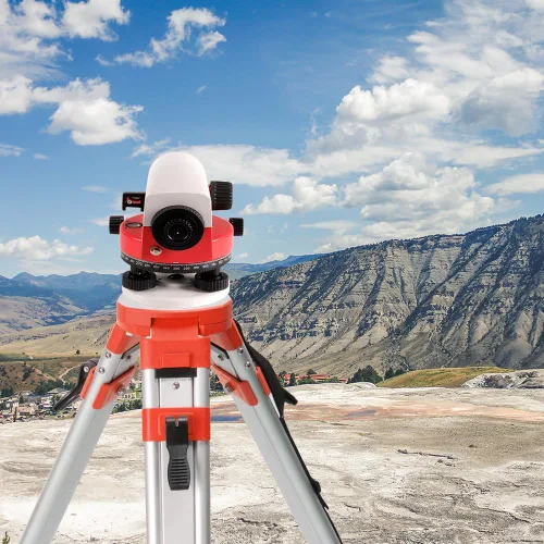 Vista 8 de Trípode de topografía, trípode de levantamiento de aluminio con abrazadera rápida de cabeza plana de 11 roscas de 5/8 pulgadas para estación total