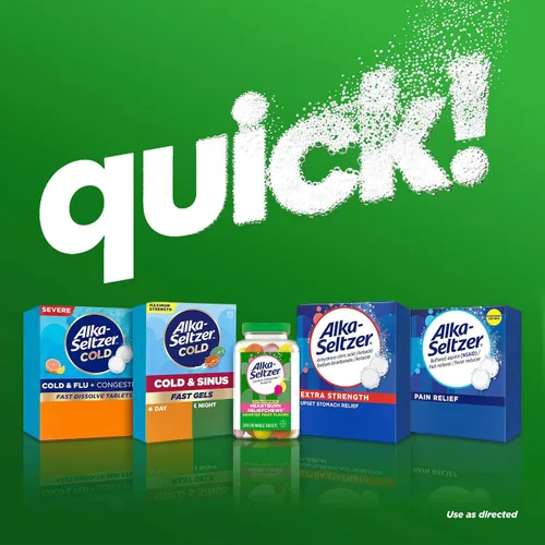Vista 8 de Alka-Seltzer Plus tabletas efervescentes PowerFast Fizz para resfriado severo, alivio de síntomas de resfriado nocturno, 24