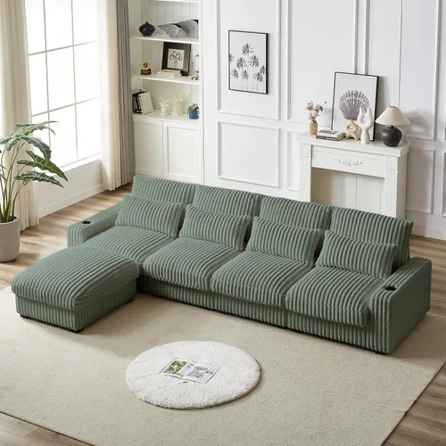 Vista 9 de Wakefit Sofá seccional, moderno juego de muebles de sala de estar de 4 plazas con diván reversible y 2 almohadas, sofá en forma de L, portavasos