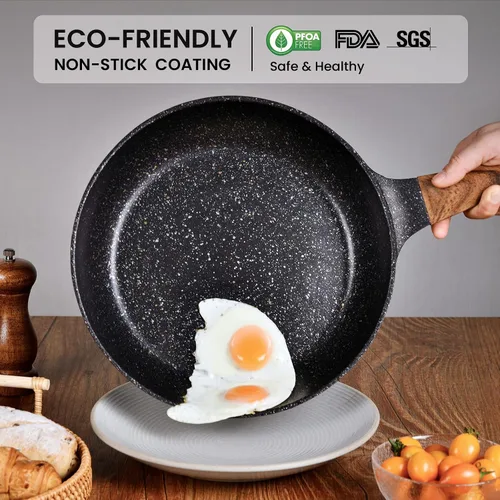 Vista 2 de Sartén antiadherente con tapa, sartén de aluminio antiadherente de 10 pulgadas con revestimiento de granito de aluminio, sartenes pequeñas