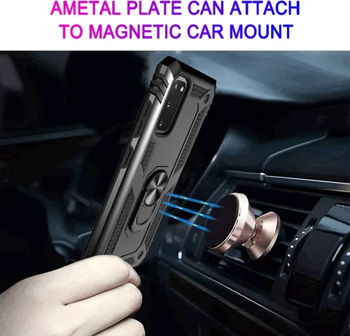 Vista 3 de Androgate Funda para Samsung Galaxy S20 FE con protectores de pantalla de cristal, soporte de anillo de metal de grado militar con soporte de Negro
