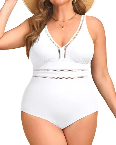 Vista 16 de Daci - Trajes de baño de una pieza para mujer talla extra grande, sexy con huecos, traje de baño con cuello en V Un negro