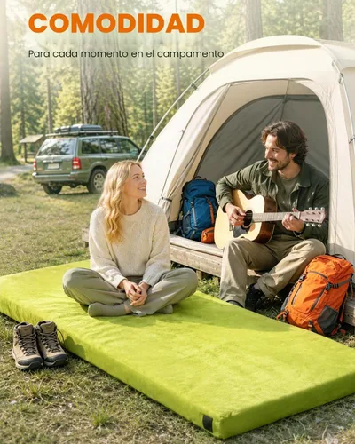 Vista 3 de Colchón de camping de espuma viscoelástica GAIALOOP extra grueso de 4 pulgadas, colchón de suelo enrollable para dormir en campamento, colchoneta