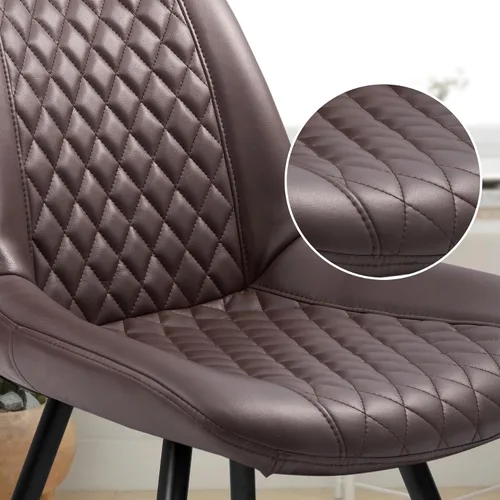 Vista 4 de Juego de 2 sillas de comedor, modernas sillas de salón de piel sintética sin brazos, asiento tapizado con respaldo alto y patas de metal resistentes