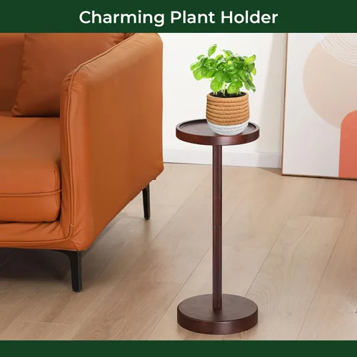 Vista 7 de Mesa auxiliar con pedestal de madera de acacia maciza, redonda pequeña Mesa Martini