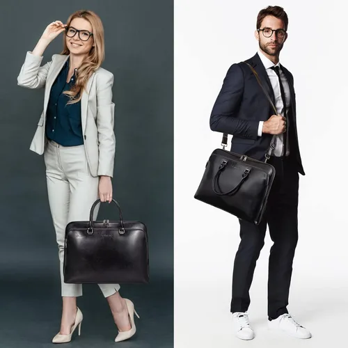 Vista 2 de Blofinche Bolso de mensajero para portátil con hombro: Maletín de trabajo de cuero genuino de 13.3 a 15.6 pulgadas, bolso de diseñador