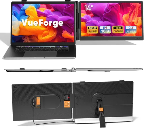 Vista 8 de Extensor de pantalla para laptop, 14 pulgadas, FHD 1080P, monitor portátil ultrafino para laptop con puerto USB-C/HDMI, Plug & Play