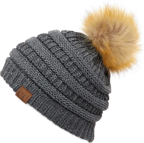 Vista 98 de Gorro unisex liso con pompón y ribete (HAT-43) de C.C Hatsandscarf Exclusives Marfil