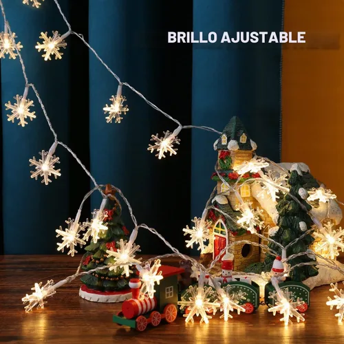 Vista 4 de BrizLabs Luces de copo de nieve, 40 luces LED de Navidad de 16.08 pies con control remoto, cadena de luces parpadeantes de copo de nieve funciona