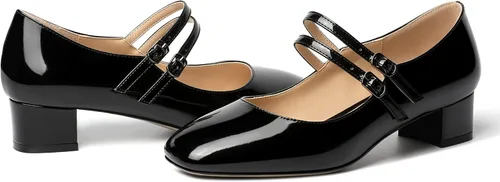 Vista 6 de SHOWFOREST Zapatos de tacón bajo grueso con correa ajustable para mujer, con puntera cuadrada, 1.5 pulgadas