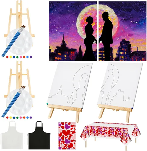 Vista 8 de Yeaqee Kit de 13 piezas de pintura y sorbo para adultos, lienzo elástico, para citas, noche, San Valentín, suministros de pintura, juego de pintura