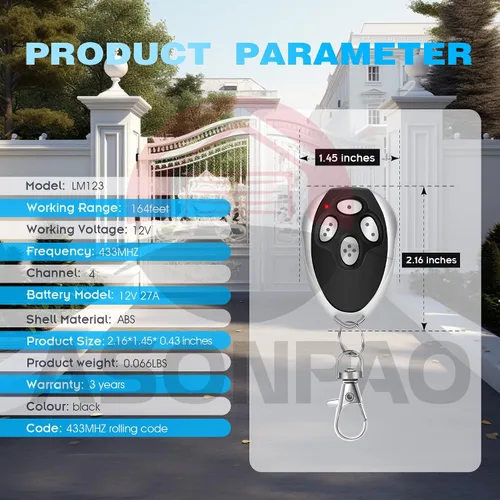 Vista 6 de 1 para LM123 Aleko Gate Opener Remote 3-Years Garantía