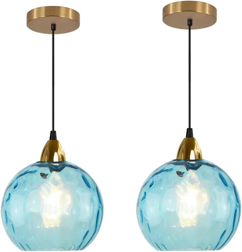 Vista 19 de BOKT Moderna Lámpara Colgante de Vidrio Azul Accesorio de Luz Latón Cepillado Dorado Globo Iluminación Colgante 1 Luz Bola Grande Redonda Lámpara