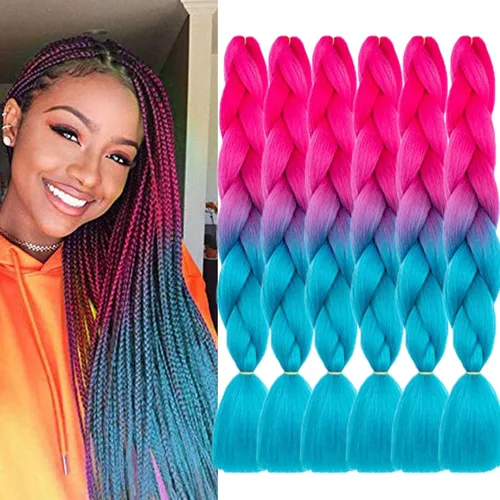 Vista 39 de 3 paquetes de extensiones de cabello sintético para trenzar de color negro a azul, tamaño jumbo ombré, de 24 pulgadas o trenzas de ganchillo