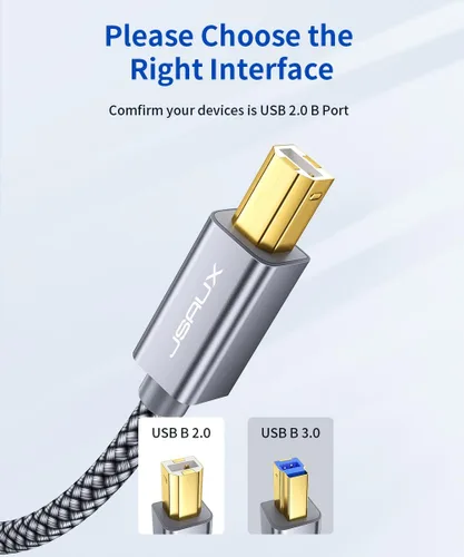 Vista 5 de JSAUX - Cable de impresora, cable de escáner USB tipo A macho a tipo B macho, USB 2.0, de alta velocidad, compatible con HP, Canon, Dell, Epson, Gris