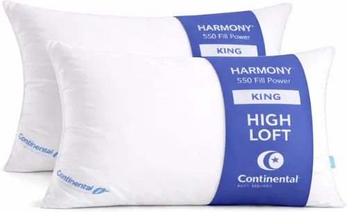 Vista 24 de Continental Bedding Harmony White Goose Down Pillow 550 Fill Power Medium Loft 100% algodón 300 hilos Shell tamaño estándar 1 paquete fabricado