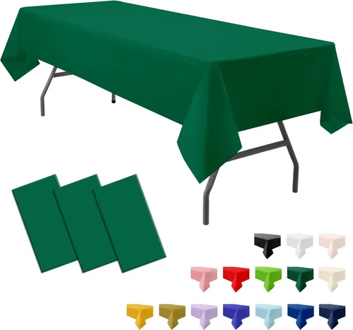 Vista 15 de Paquete de 3 manteles de plástico premium negros desechables de 54 x 108 pulgadas. Mantel rectangular desechable para mesas de fiesta