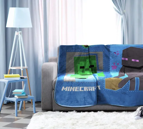 Vista 6 de Jay Franco Minecraft Icons - Manta de 62 x 90 pulgadas, ropa de cama para niños con Creeper, Enderman, Zombie y Skeleton, forro polar súper suave