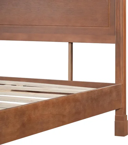 Vista 10 de Merax Marco de cama rústico de madera maciza tamaño Queen, cama de plataforma de granja con cabecera de 53.5 pulgadas de alto, marco de cama