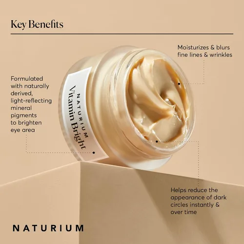 Vista 3 de Naturium Vitamin Bright Crema iluminadora para ojos, crema reparadora debajo de los ojos para ojeras, con vitamina K, fitocomplejo y pigmentos