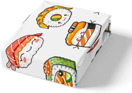 Vista 4 de Juego de ropa de cama con patrón de sushi tamaño twin, lindo juego de cama para niñas adolescentes, decoración de dormitorio, niños, estilo japonés